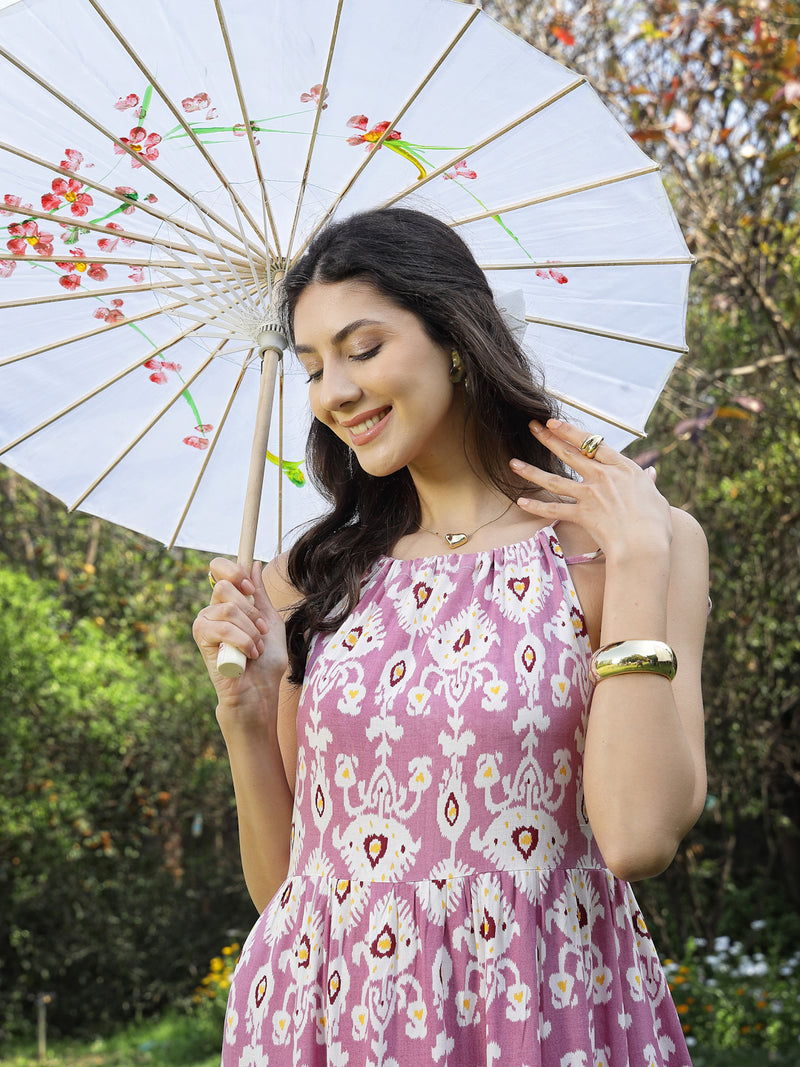 Stylum Women's Lavender Ikat Printed Rayon Tiered Dress (DRSLAVENDERIRON)