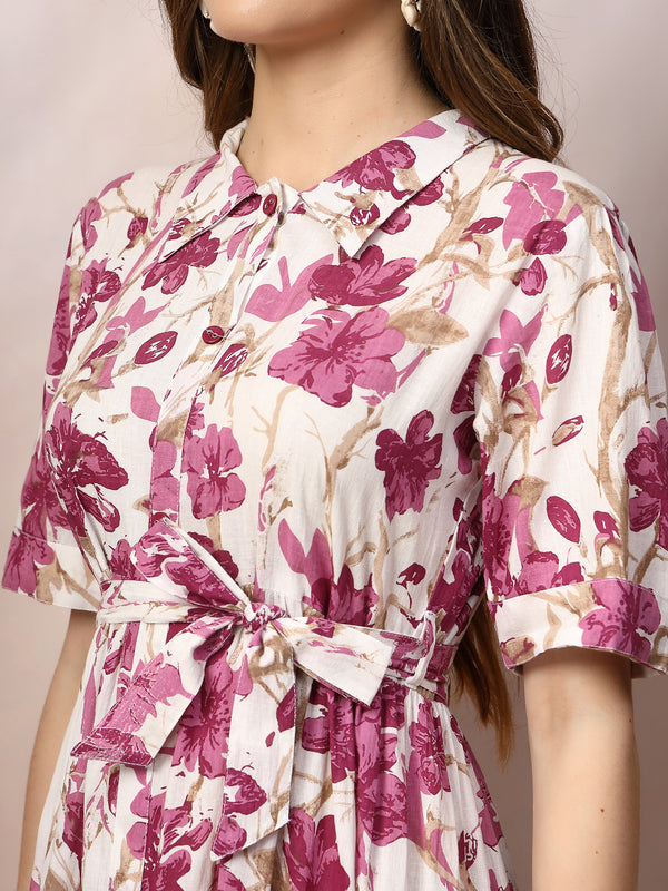 Stylum Women's Floral Printed Cotton Flared Dress (DRSMAGENTAKINNU)