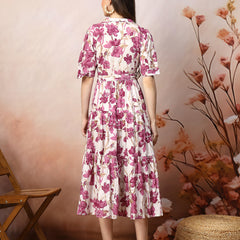 Stylum Women's Floral Printed Cotton Flared Dress (DRSMAGENTAKINNU)