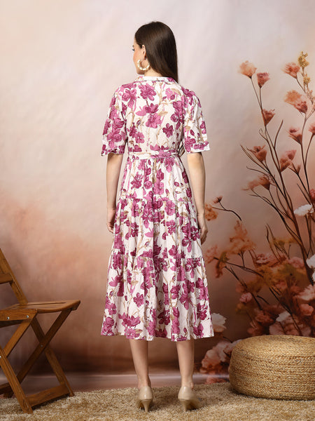 Stylum Women's Floral Printed Cotton Flared Dress (DRSMAGENTAKINNU)