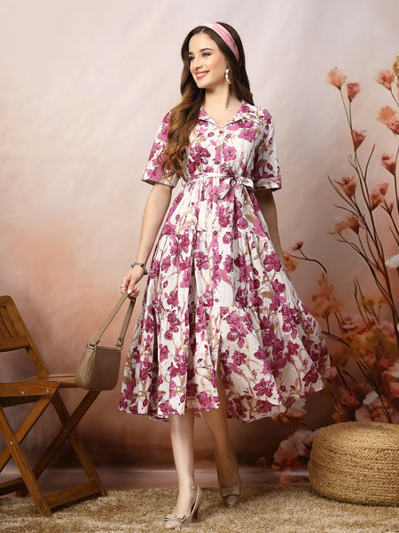 Stylum Women's Floral Printed Cotton Flared Dress (DRSMAGENTAKINNU)