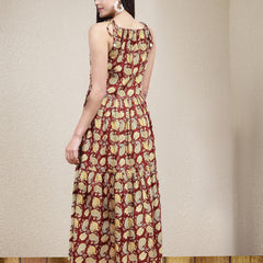 Stylum Women's Floral Printed Cotton Long Flared Dress (DRSMAROONDABU)