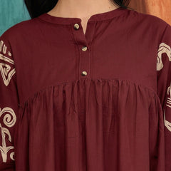 Stylum Women's Maroon Boho Printed Cotton Tiered Dress (DRSMAROONMAYURI)