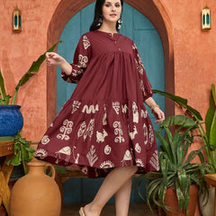 Stylum Women's Maroon Boho Printed Cotton Tiered Dress (DRSMAROONMAYURI)