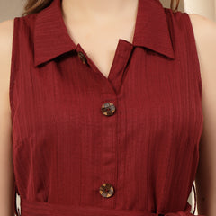 Stylum Women's Maroon Self Design Crepe Pleated Dress (DRSMAROONMOSS)