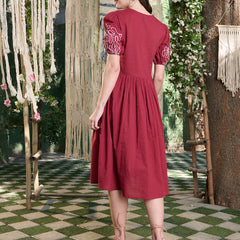 Stylum Women's Maroon Solid Cotton Flared Dress (DRSMAROONYUNA)