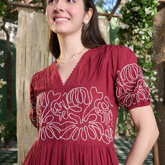 Stylum Women's Maroon Solid Cotton Flared Dress (DRSMAROONYUNA)