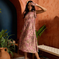 Stylum Women's Mauve Floral Printed Crepe Tiered Dress (DRSMAUVEMURAD)