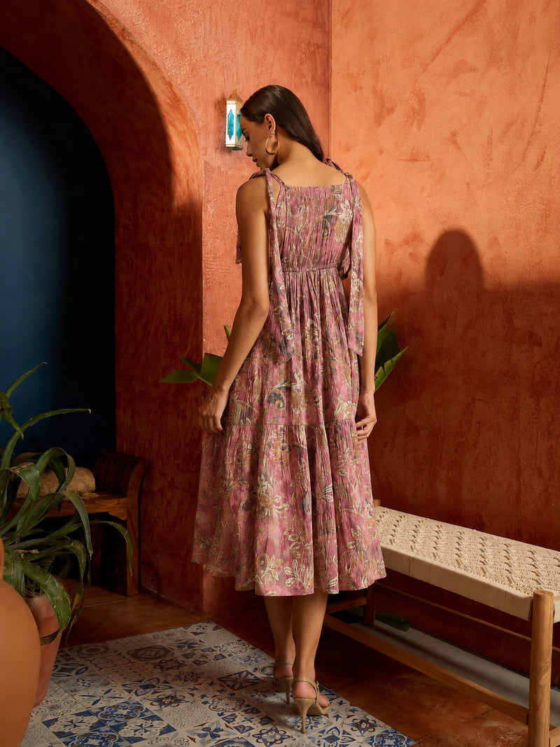 Stylum Women's Mauve Floral Printed Crepe Tiered Dress (DRSMAUVEMURAD)