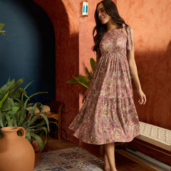 Stylum Women's Mauve Floral Printed Crepe Tiered Dress (DRSMAUVEMURAD)