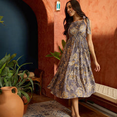 Stylum Women's Mocha Floral Printed Crepe Tiered Dress (DRSMOCHAMURAD)