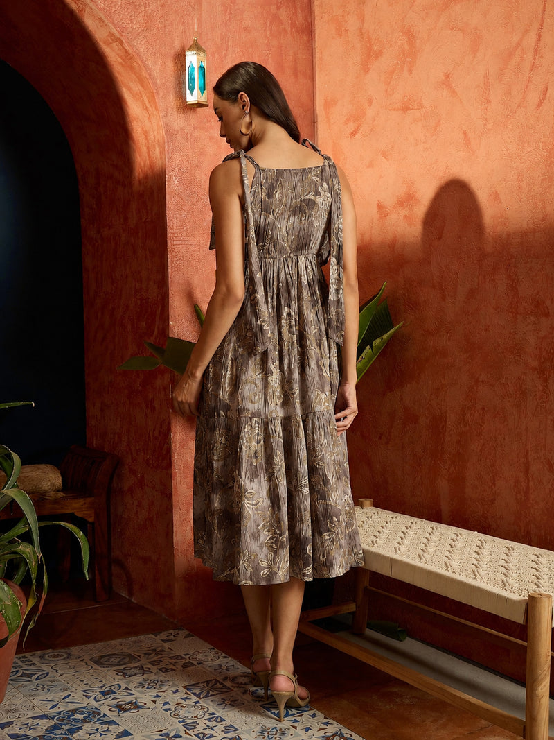 Stylum Women's Mocha Floral Printed Crepe Tiered Dress (DRSMOCHAMURAD)