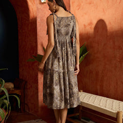 Stylum Women's Mocha Floral Printed Crepe Tiered Dress (DRSMOCHAMURAD)