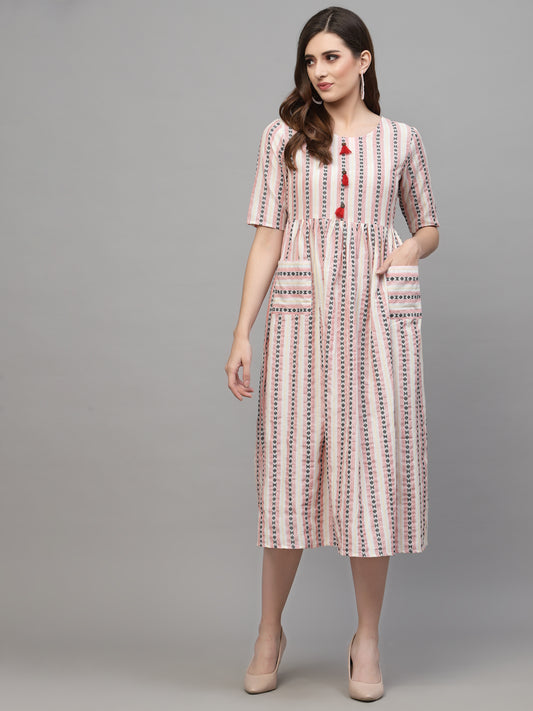 Designed Cotton Blend Ethnic Dress