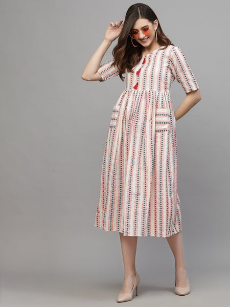 Designed Cotton Blend Ethnic Dress