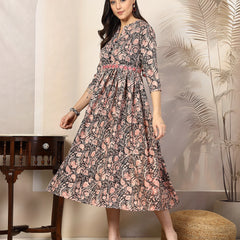 Stylum Women's Black Paisly Printed Rayon A-Line Belted Dress (DRSMULTIMANARA)