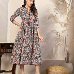 Stylum Women's Black Paisly Printed Rayon A-Line Belted Dress (DRSMULTIMANARA)