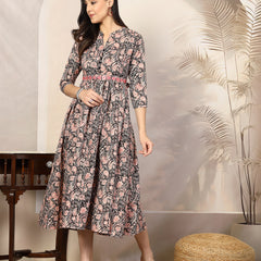Stylum Women's Black Paisly Printed Rayon A-Line Belted Dress (DRSMULTIMANARA)