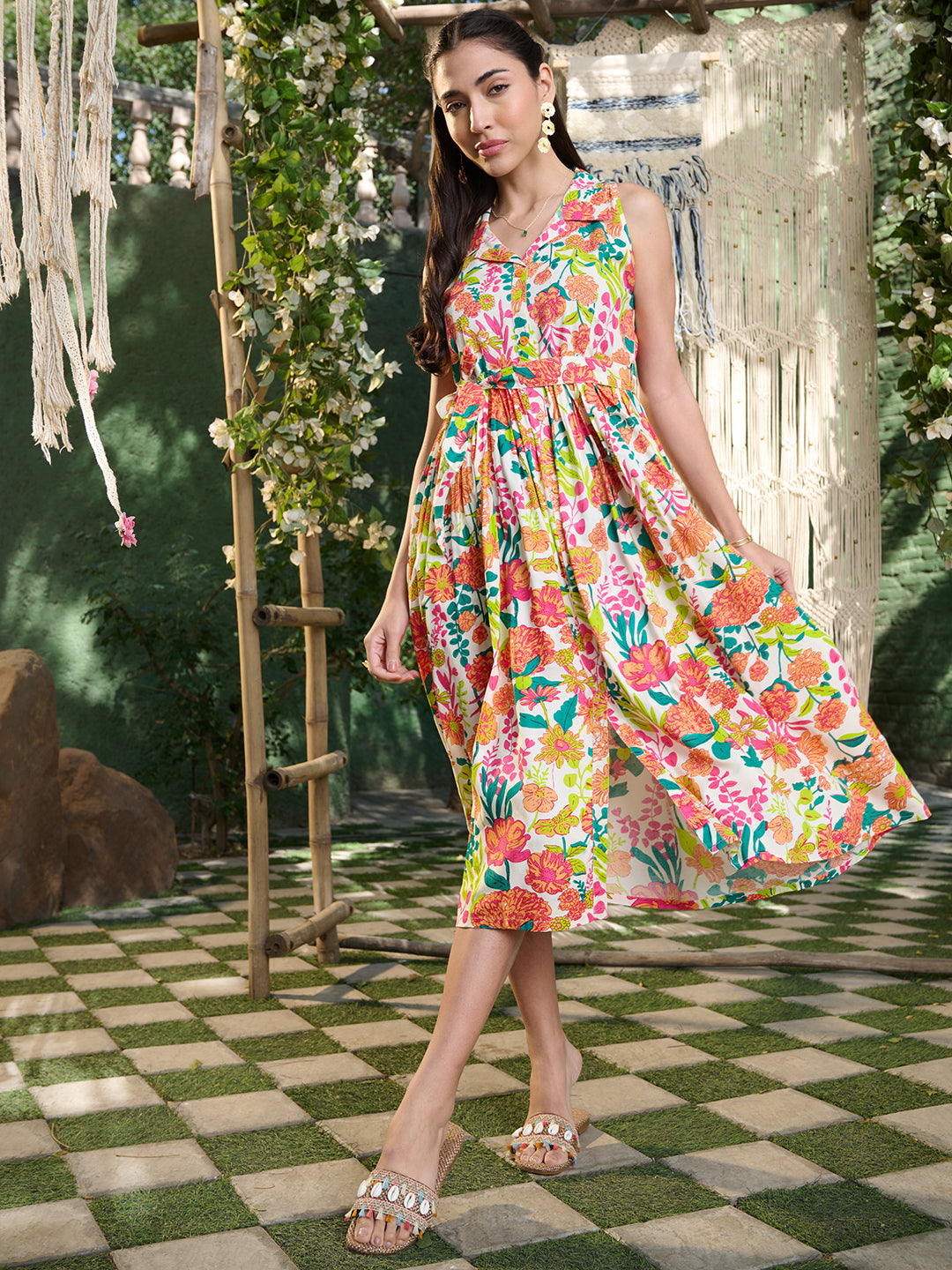 Stylum Women's Multi Floral Printed Rayon Flared Dress (DRSMULTISAMBA)