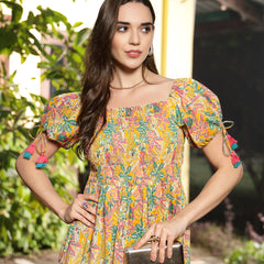 Stylum Women's Multicolor Floral Printed Cotton Flared Dress (DRSMULTISMOKY)