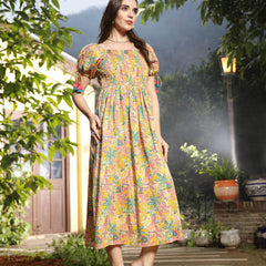 Stylum Women's Multicolor Floral Printed Cotton Flared Dress (DRSMULTISMOKY)