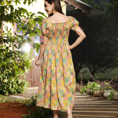 Stylum Women's Multicolor Floral Printed Cotton Flared Dress (DRSMULTISMOKY)