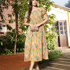 Stylum Women's Multicolor Floral Printed Cotton Flared Dress (DRSMULTISMOKY)