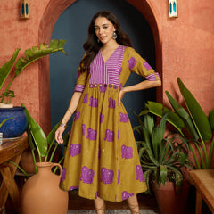 Stylum Women's Mustard Animal Printed Cotton A-Line Dress (DRSMUSTBANTA)