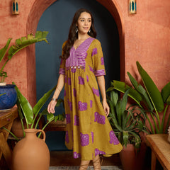 Stylum Women's Mustard Animal Printed Cotton A-Line Dress (DRSMUSTBANTA)