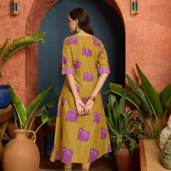 Stylum Women's Mustard Animal Printed Cotton A-Line Dress (DRSMUSTBANTA)