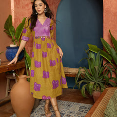 Stylum Women's Mustard Animal Printed Cotton A-Line Dress (DRSMUSTBANTA)