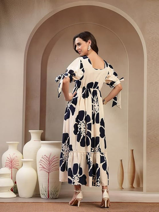 Stylum Women's Navy Floral Printed Rayon Tiered Dress (DRSNAVYSCHON)