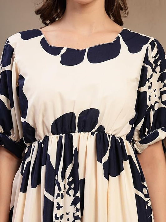 Stylum Women's Navy Floral Printed Rayon Tiered Dress (DRSNAVYSCHON)