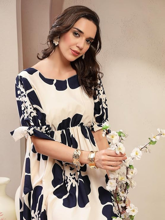 Stylum Women's Navy Floral Printed Rayon Tiered Dress (DRSNAVYSCHON)