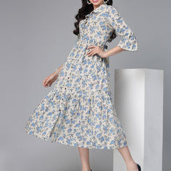 Stylum Women's Floral Printed Cotton Tiered Midi Dress (DRSNEON)