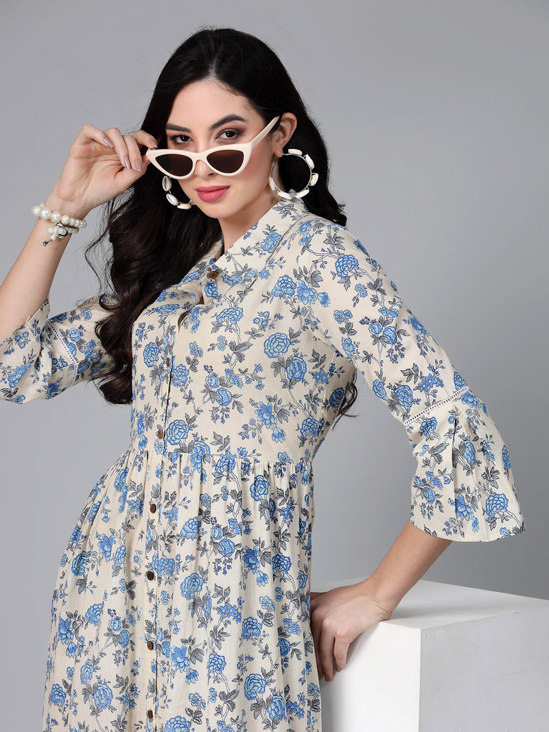 Stylum Women's Floral Printed Cotton Tiered Midi Dress (DRSNEON)