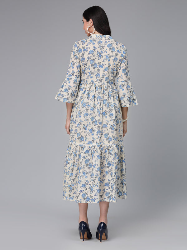Stylum Women's Floral Printed Cotton Tiered Midi Dress (DRSNEON)