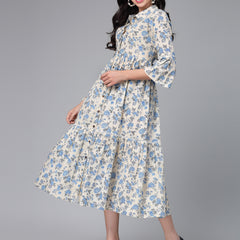 Stylum Women's Floral Printed Cotton Tiered Midi Dress (DRSNEON)