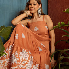 Stylum Women's Orange Tropical Digital Printed Crepe Tiered Dress (DRSORANGEBAJAJ)