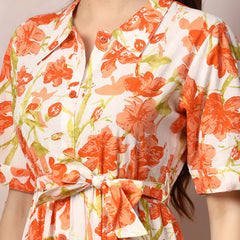 Stylum Women's Floral Printed Cotton Flared Dress (DRSORANGEKINNU)