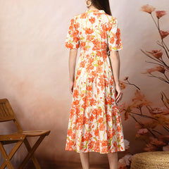 Stylum Women's Floral Printed Cotton Flared Dress (DRSORANGEKINNU)