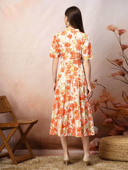 Stylum Women's Floral Printed Cotton Flared Dress (DRSORANGEKINNU)