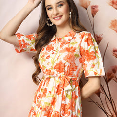 Stylum Women's Floral Printed Cotton Flared Dress (DRSORANGEKINNU)