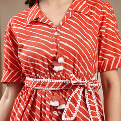 Stylum Women's Orange Leheriya Printed Cotton Tiered Dress (DRSORANGEPEPPY)