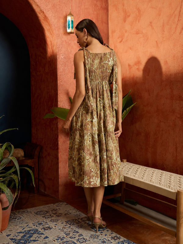 Stylum Women's Peach Floral Printed Crepe Tiered Dress (DRSPEACHMURAD)