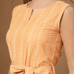 Stylum Women's Peach Self Design Katha Cotton A-Line Dress (DRSPEACHPARKER)
