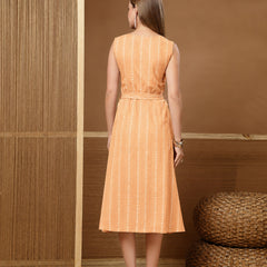 Stylum Women's Peach Self Design Katha Cotton A-Line Dress (DRSPEACHPARKER)