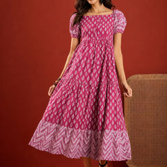 Stylum Women's Pink Ethnic Motif Printed Cotton Empire Dress (DRSPINKANAR)