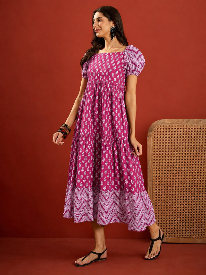 Stylum Women's Pink Ethnic Motif Printed Cotton Empire Dress (DRSPINKANAR)