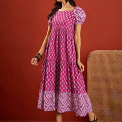 Stylum Women's Pink Ethnic Motif Printed Cotton Empire Dress (DRSPINKANAR)